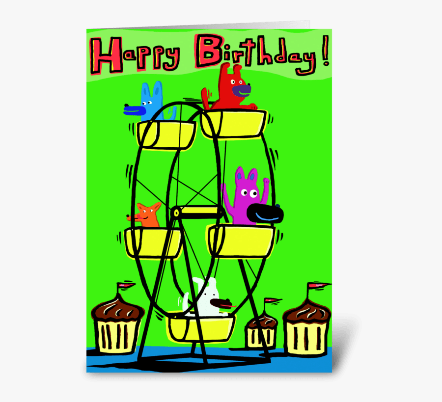 Ferris Wheel Birthday Greeting Card, Transparent Clipart