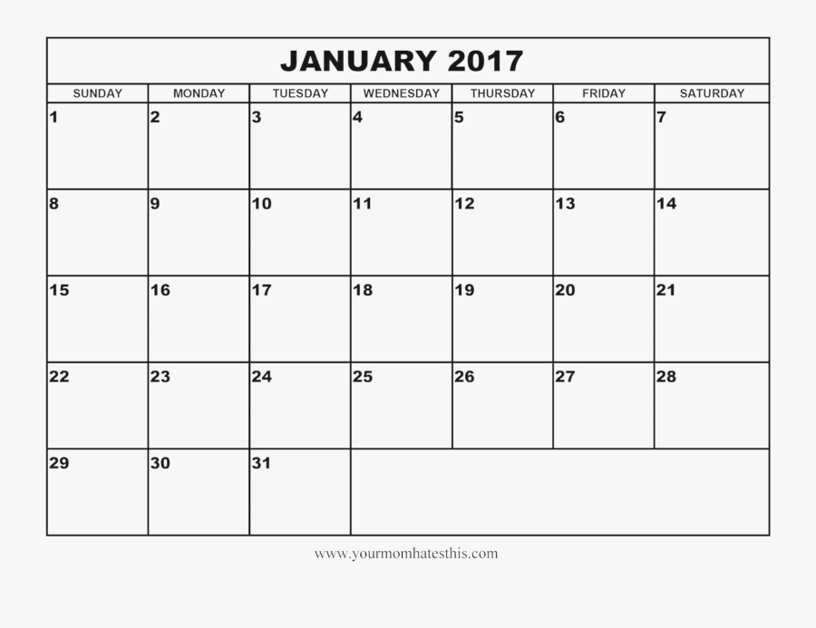 Clip Free August Template July Clip Art Transprent - January 2018 Calendar Blank, Transparent Clipart