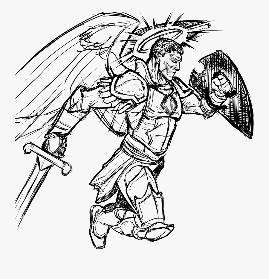 Angel Of War Line Art Clip Arts - Garden Angel Warrior Drawing, Transparent Clipart