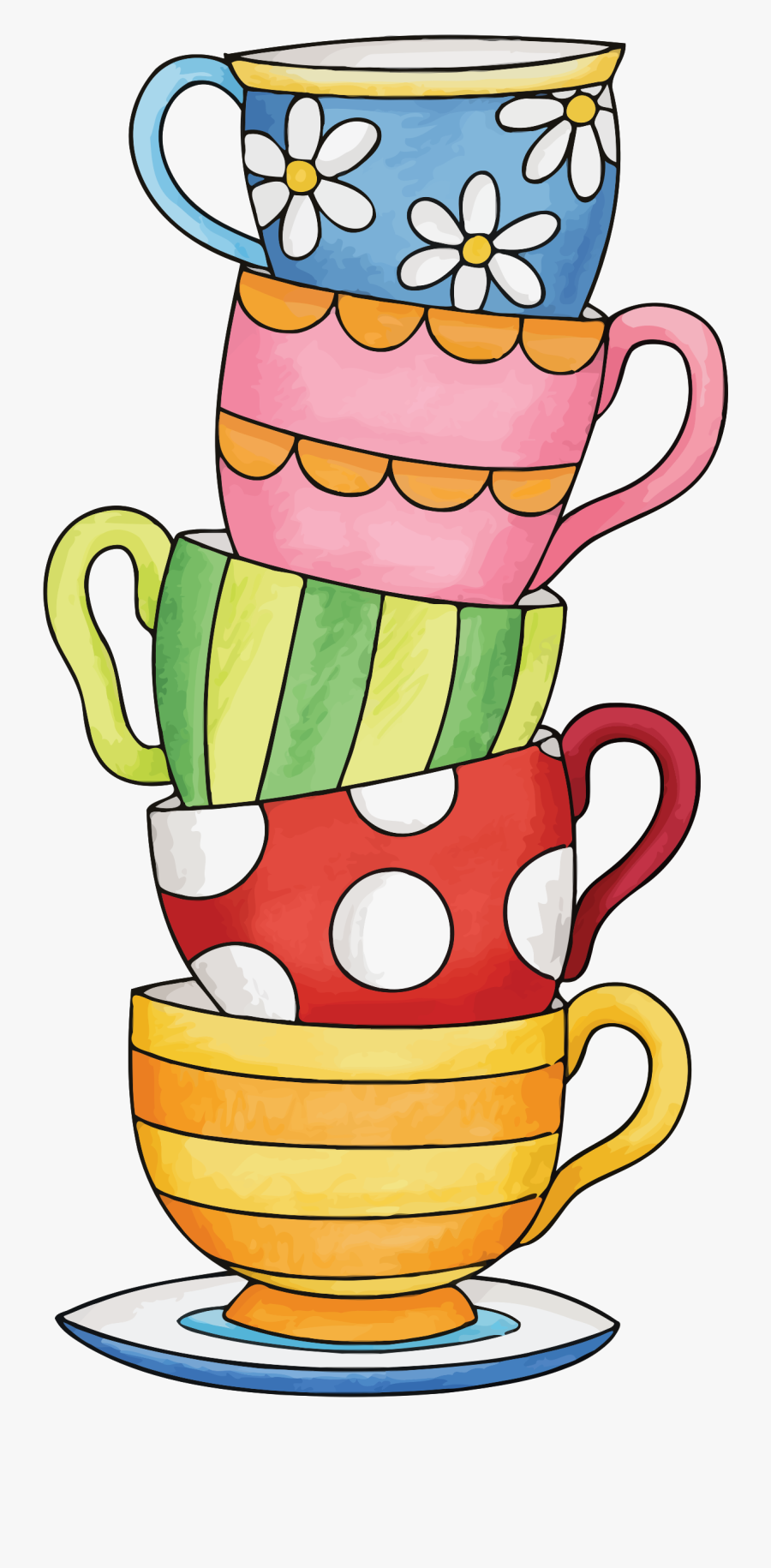 Clipart - Stacked Tea Cups Clipart, Transparent Clipart
