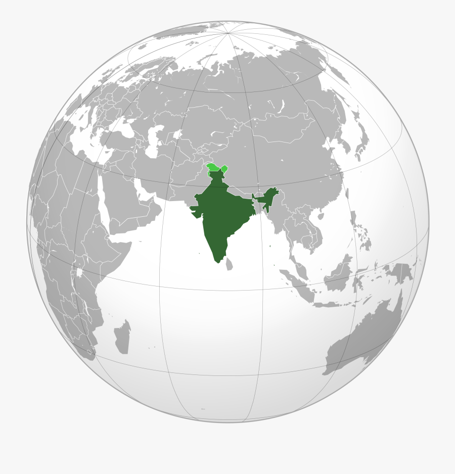 India On World Map - South Asia Map Globe, Transparent Clipart