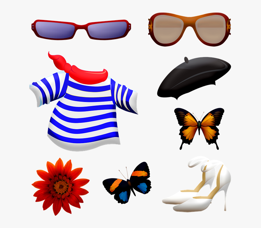 Clothing Accessories, Beret, Sunglasses, Shoes - Butterfly, Transparent Clipart