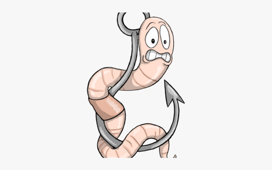 Cartoon Worm On Hook, Transparent Clipart