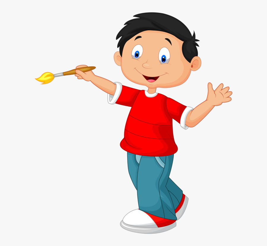 School Child Cartoon - Boy With Paint Brush Clipart, Transparent Clipart