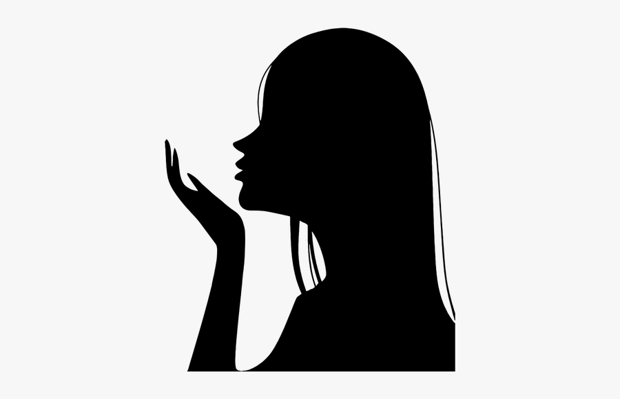 Girl Blowing Into Palm Silhouette - Woman Silhouette Blowing Kiss, Transparent Clipart