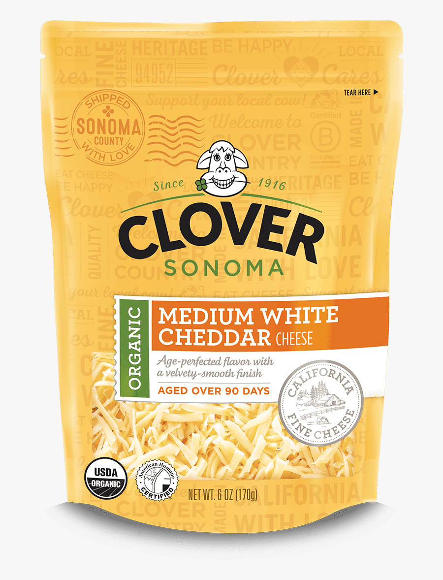 Organic Medium White Cheddar Cheese 6oz Shredded - Packaging And Labeling, Transparent Clipart