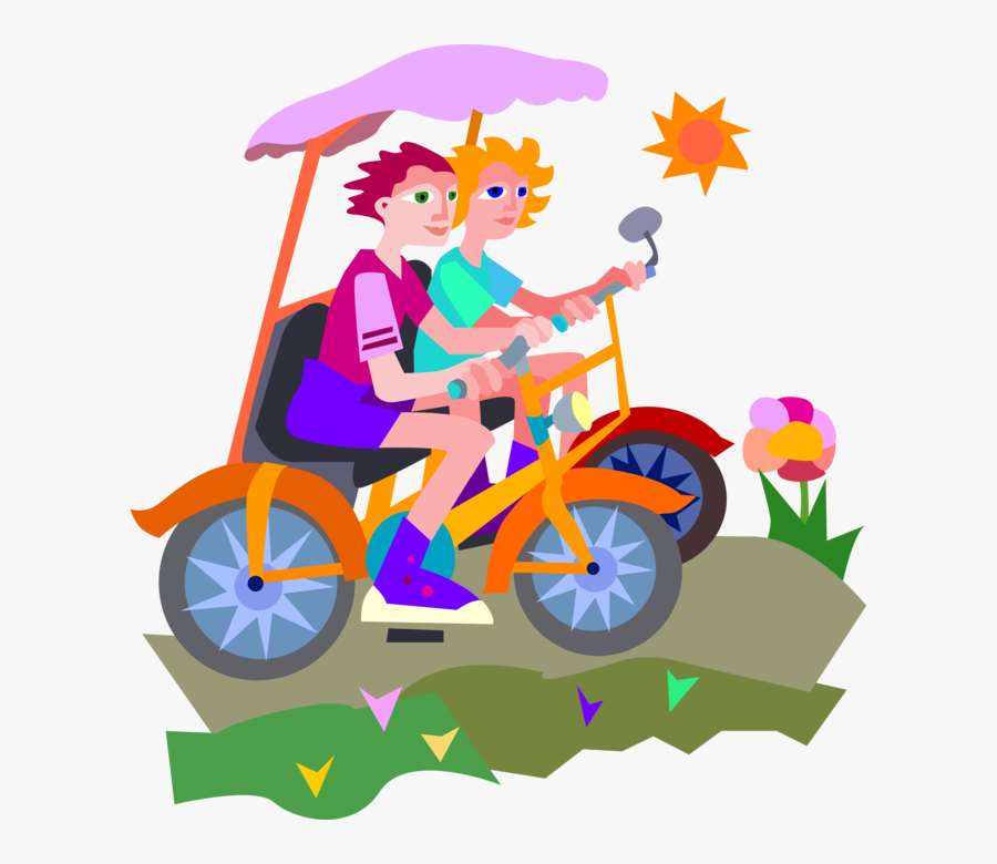 Vector Illustration Of Couple Rides Tandem Bicycle, Transparent Clipart