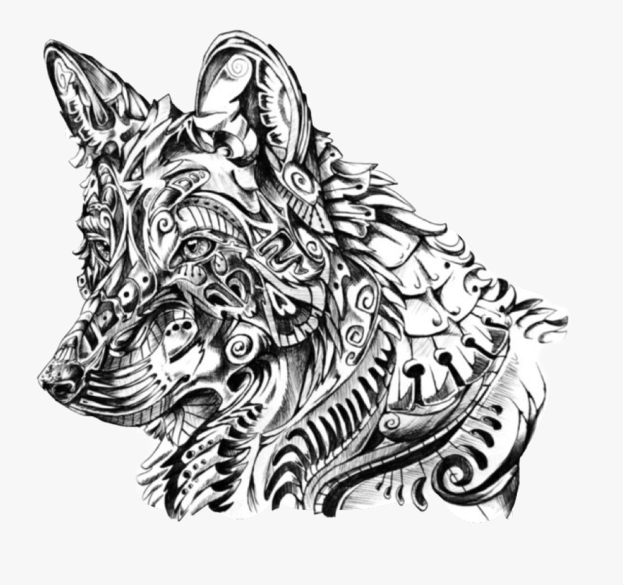 #mandala #pattern #wolf #bw #freetoedit - Intricate Wolf Colouring Pages, Transparent Clipart