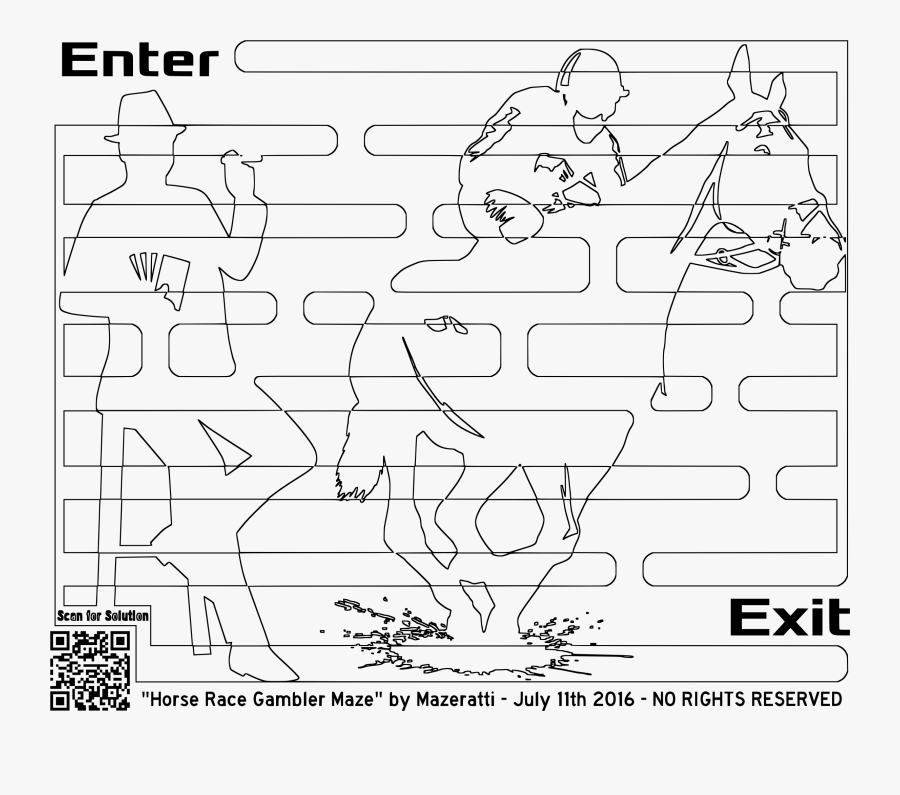Horse Racing Coloring For Grown Ups Maze Clip Arts - Line Art, Transparent Clipart