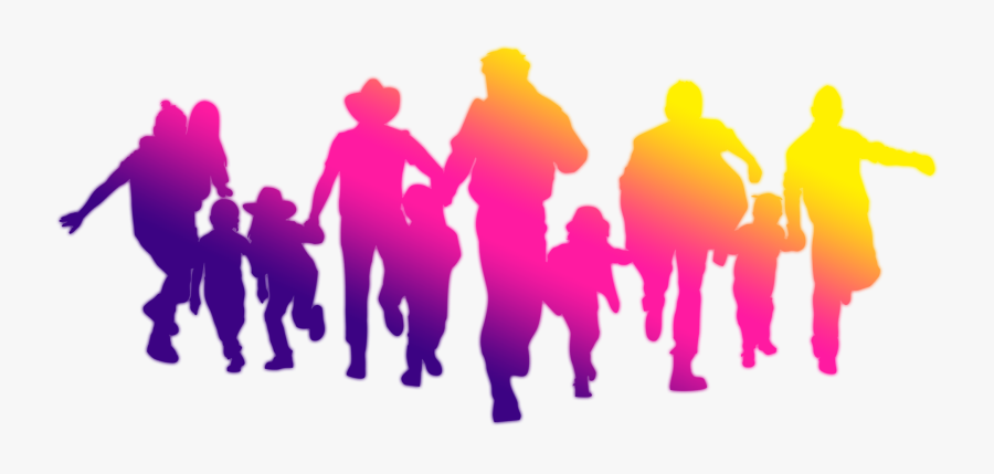 Family Fun Silhouette Decorated Back Running Png Download - Group Silhouette Running Transparent, Transparent Clipart