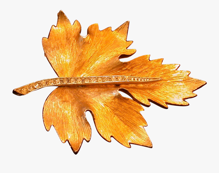 Goldtone Textured Metal Leaf Pin W/rhinestone Stem - Maple Leaf, Transparent Clipart