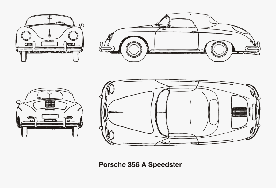 Porsche 356 A Speedster, Year 1958 Clip Arts - Blue Print Car Parts, Transparent Clipart