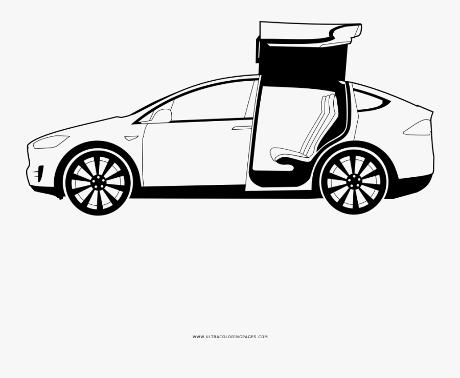 Tesla Model X Coloring Page - Tesla Model X Outline, Transparent Clipart