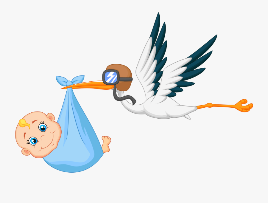 Clipart Mavi Iri Gözlü Bebeği Taşıyan Pilot Leylek - Cigogne Bébé Clipart, Transparent Clipart