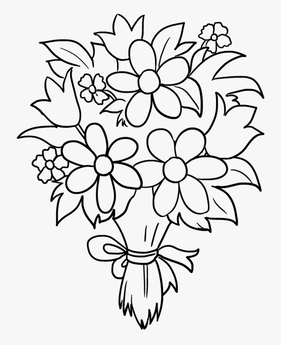 Transparent Flower Bouquet Clipart Black And White - Easy Drawing Of ...