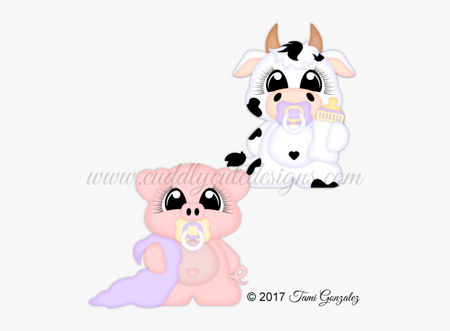 Baby Cow And Pig Animated, Transparent Clipart