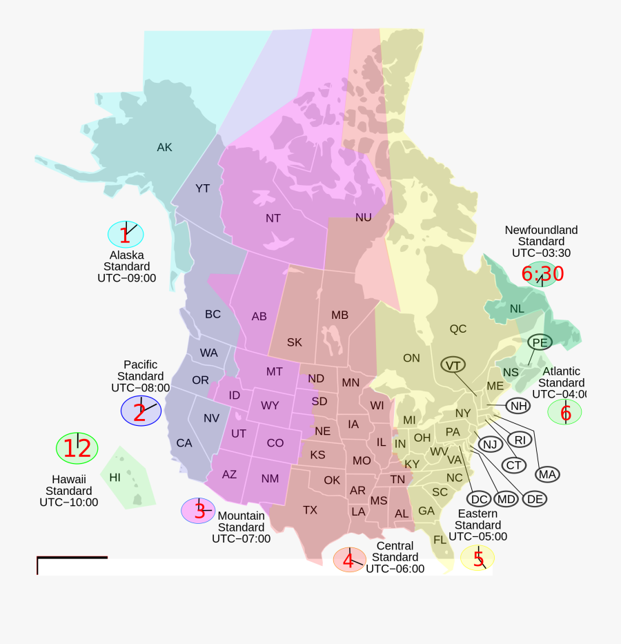 Time Zone Map Usa And Canada, Transparent Clipart