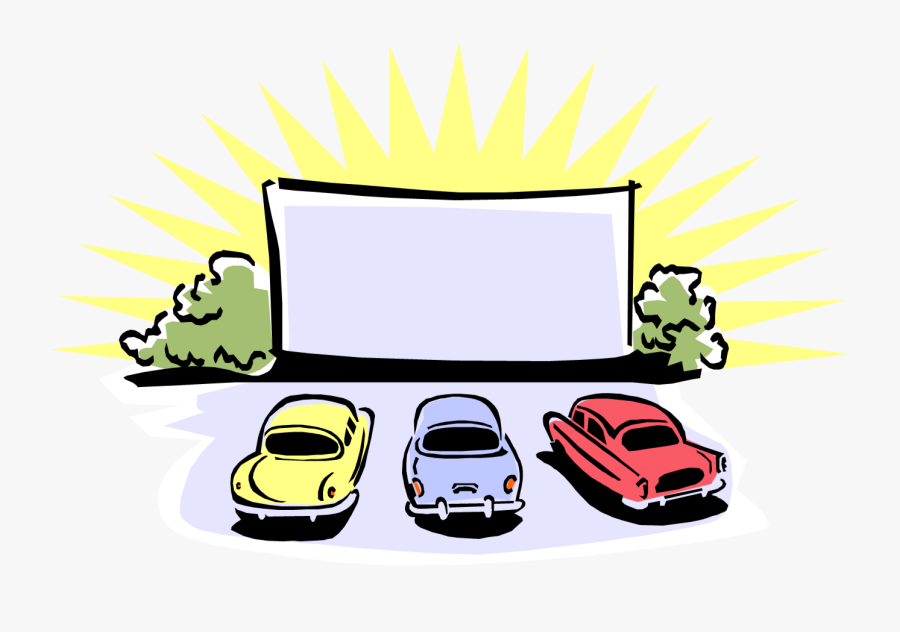 Vector Illustration Of Drive-in Movie Theatre Or Theater - Drive In Movie Cartoon, Transparent Clipart