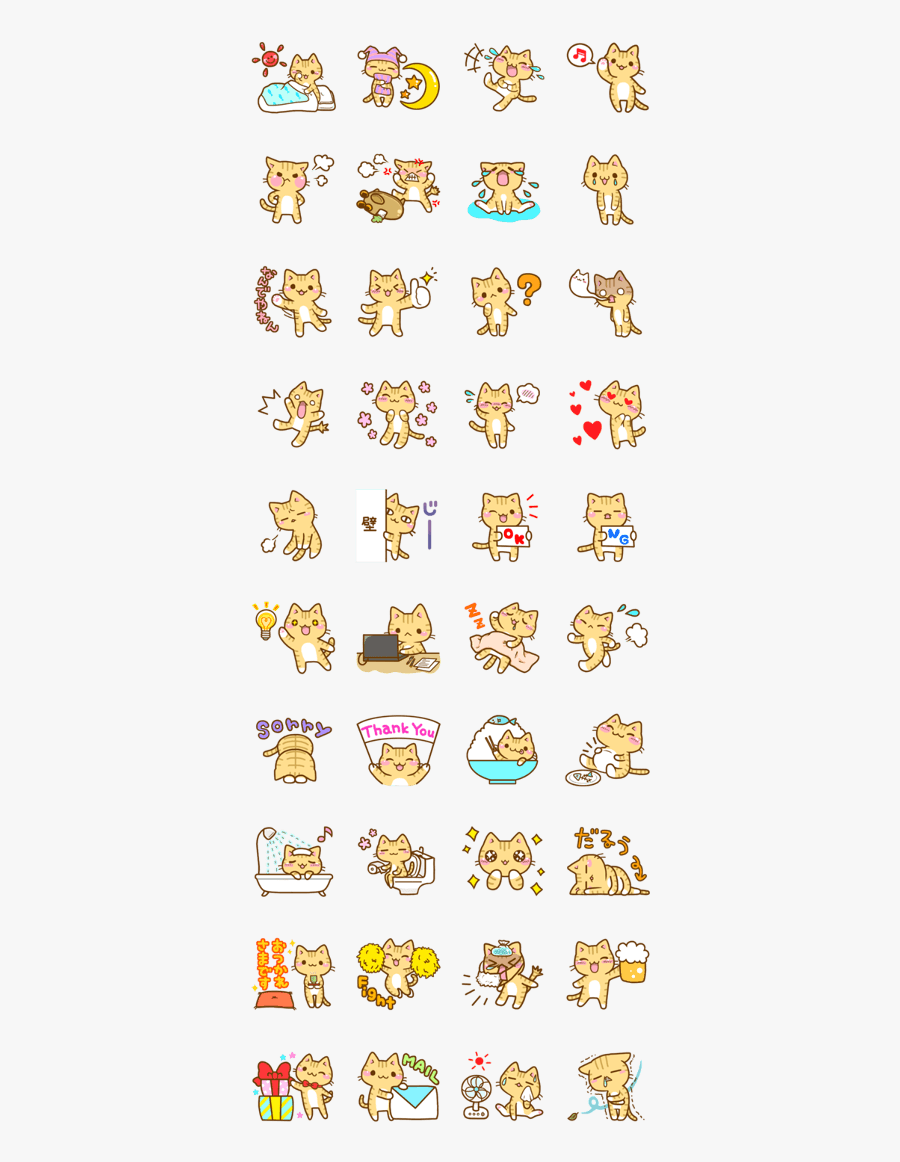 Japanese Stickers Line Cats, Transparent Clipart
