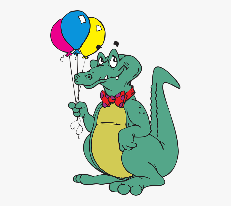 Balloons, Bow, Standing, Eyebrows, Alligator, Green - Crocodile Funny Birthday Wishes, Transparent Clipart