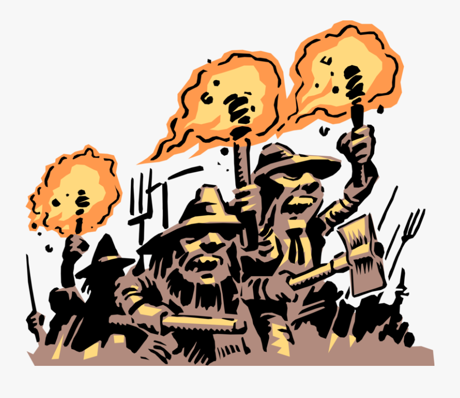 Vector Illustration Of Mob Of Angry Townsfolk Protesting - Angry Mob Clipart, Transparent Clipart