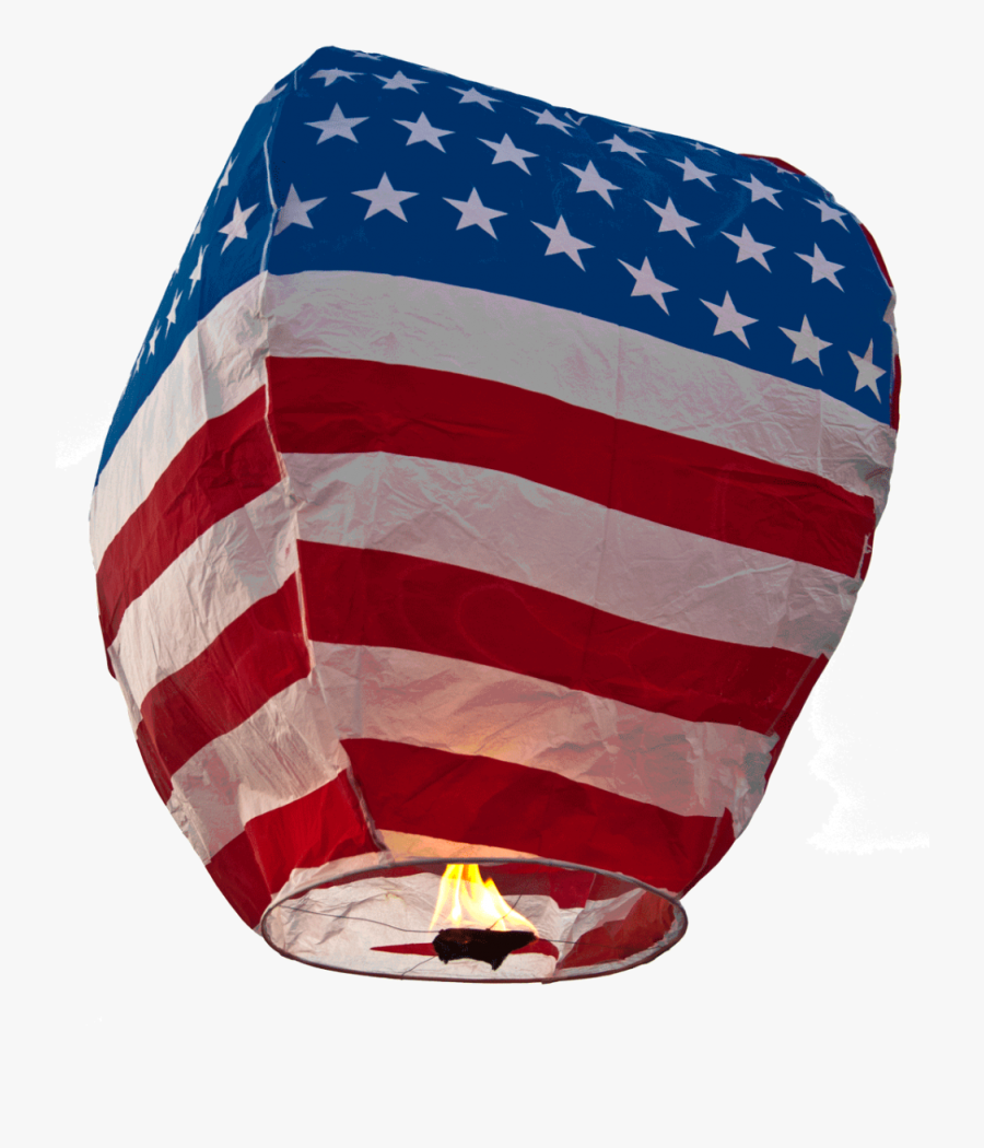 Clip Art American Flag With Fireworks - Patriotic Sky Lanterns, Transparent Clipart