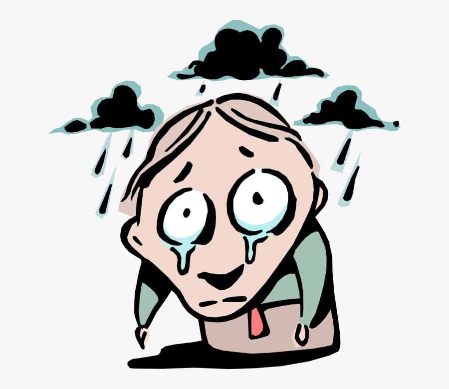 Vector Illustration Of Crying Valley Of Tears Idiom - Dark Cloud Over Your Head, Transparent Clipart