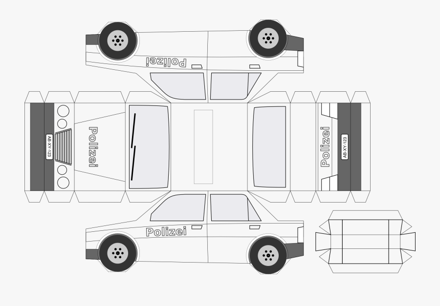 Clip Art Car Cut Out Template - Police Car Paper Model, Transparent Clipart