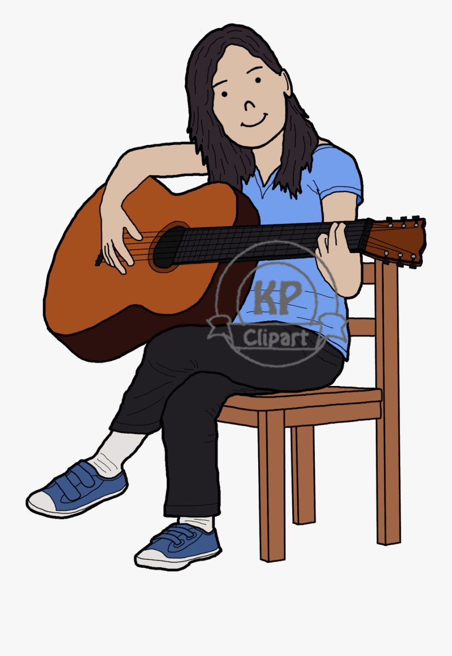 Drawing Guitar Female - Sitting, Transparent Clipart