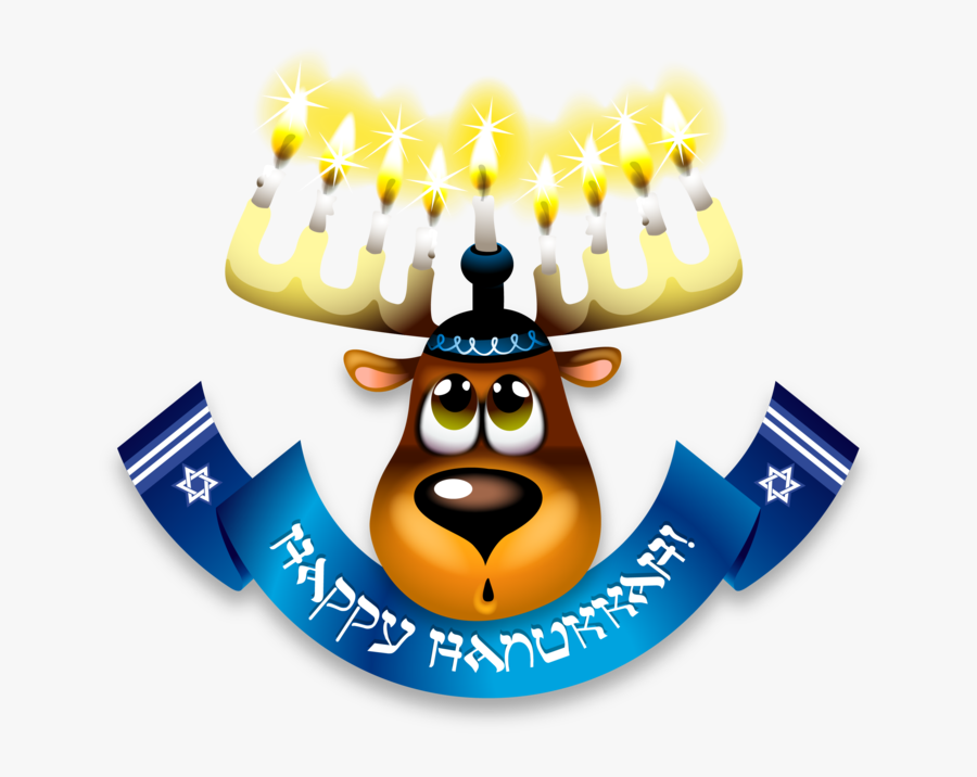 Moose Head With Menorah And Happy Hanukkah Banner - Hanukkah Characters, Transparent Clipart