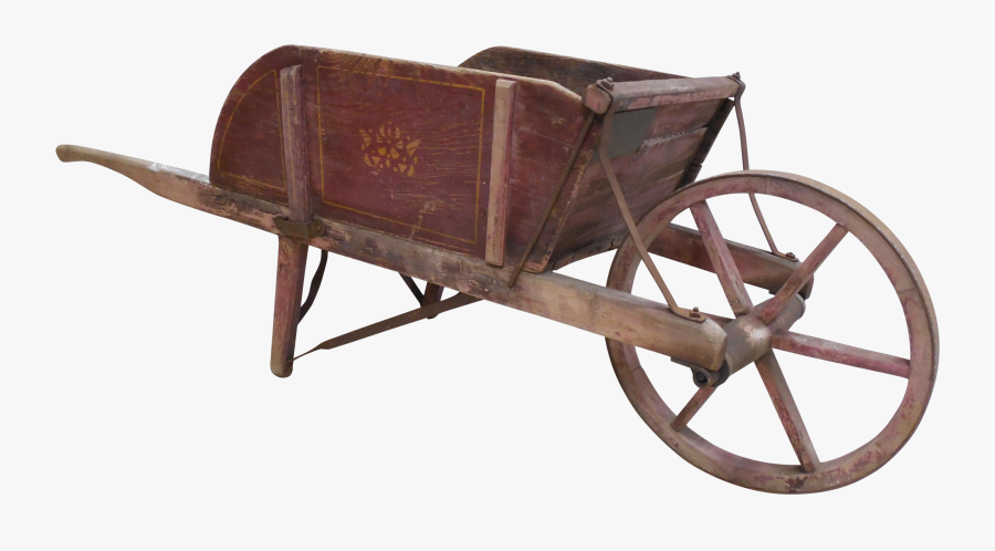 Transparent Wheelbarrow Clipart - Antique Wooden Wheelbarrow With Metal Wheel, Transparent Clipart