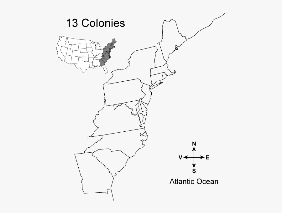 Blank Map Of The 13 Colonies, Transparent Clipart