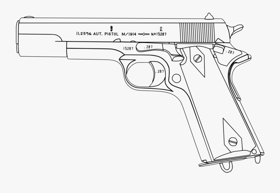 Clipart Transparent Library 1911 Drawing Outline - Colt 1911 Outline, Transparent Clipart