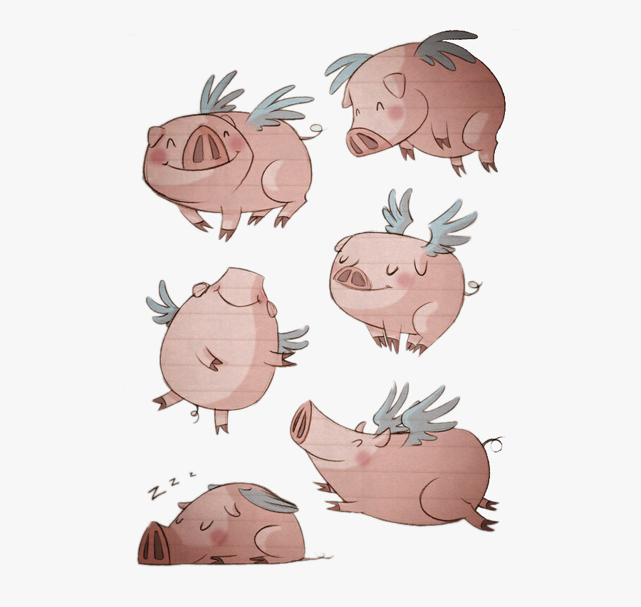 Domestic Pig Drawing Illustration - Flying Pig Illustration, Transparent Clipart