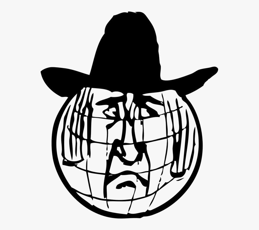 Globe, World, Earth, Hat, Man Face, Sad, Cowboy, Frown - Глобус Человек, Transparent Clipart