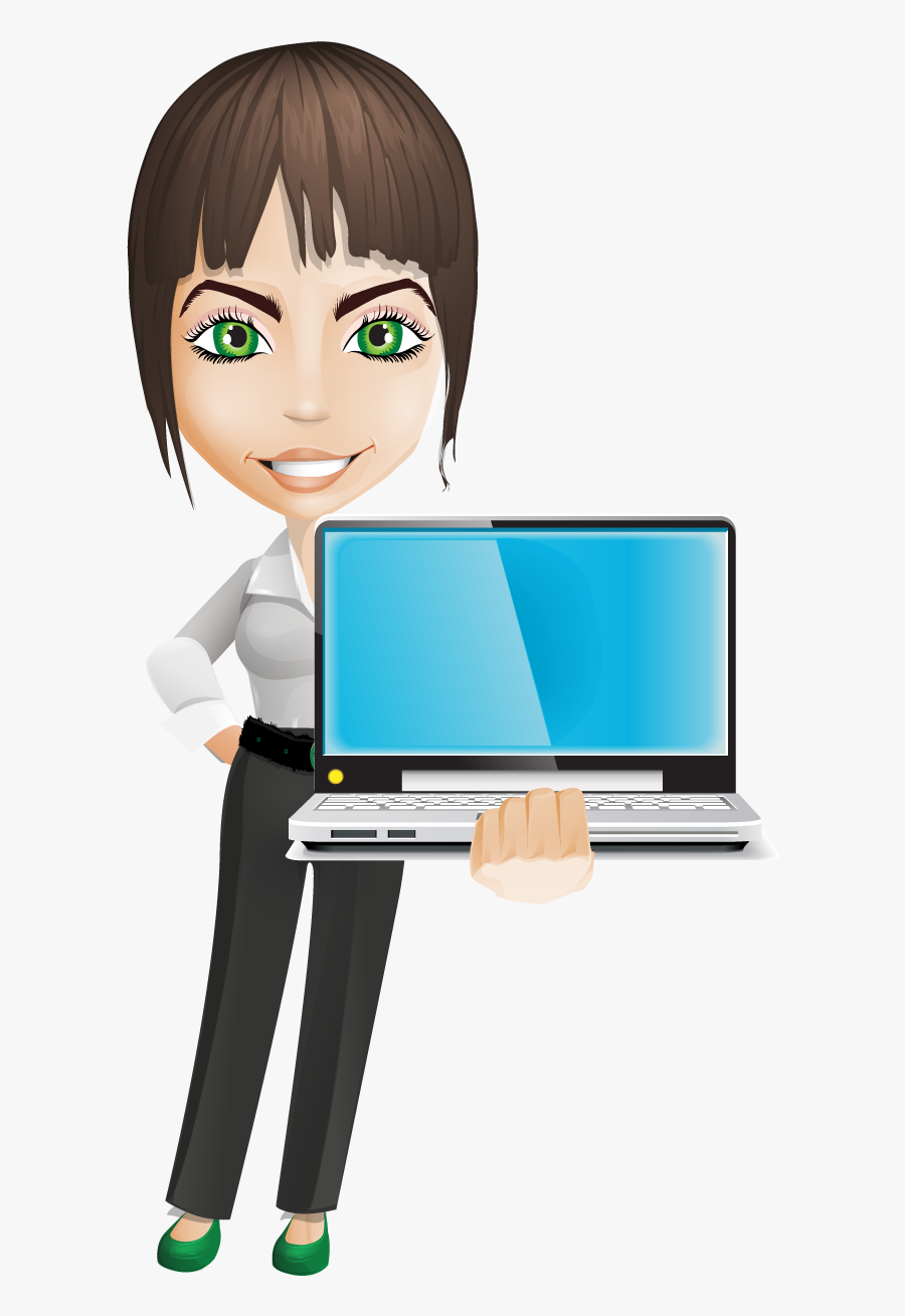 Image For Free 3d Girl Holding Laptop Clip Art - Cartoon, Transparent Clipart