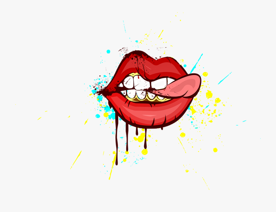 Lips, Art, Painting, Design, Teeth, Mural Painting - Lips With Tounge Sticking Out, Transparent Clipart