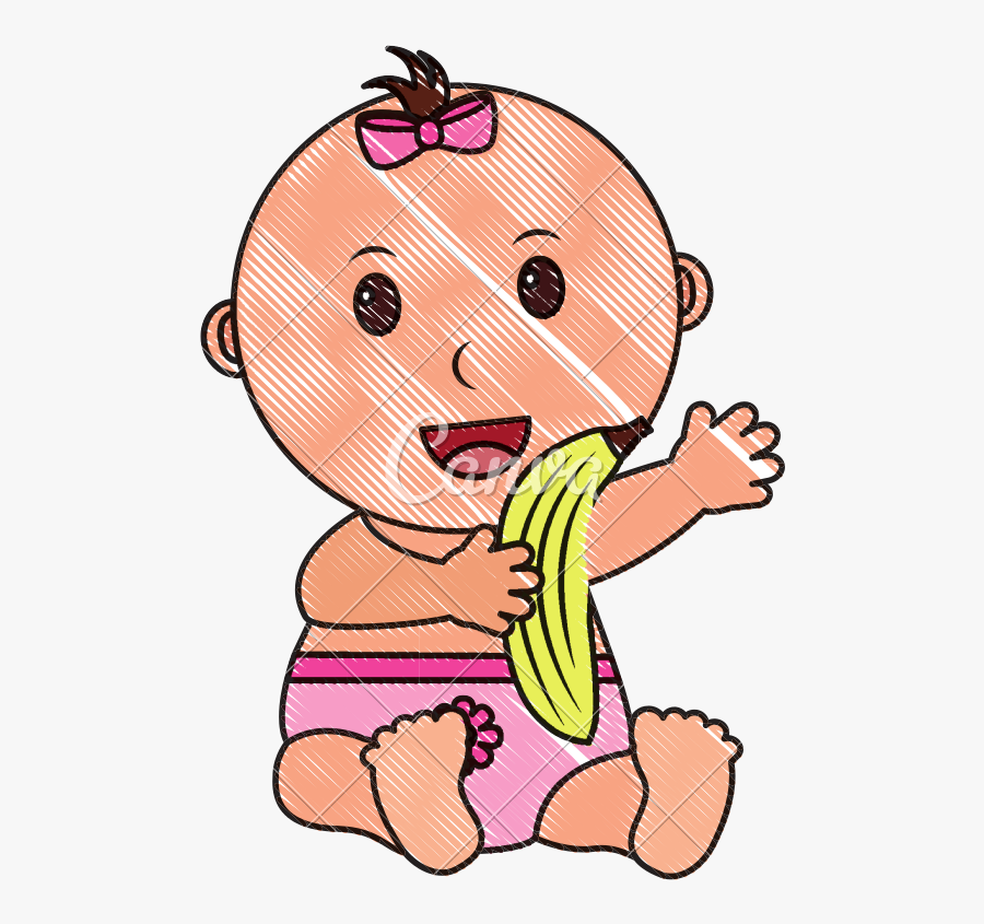 Baby Girl With Diaper And Fruit Banana - Sitting Baby Holding Bottle, Transparent Clipart