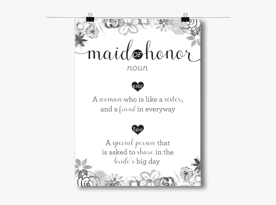 Bridesmaid Definition Poster - Maid Of Honor Noun Definition, Transparent Clipart