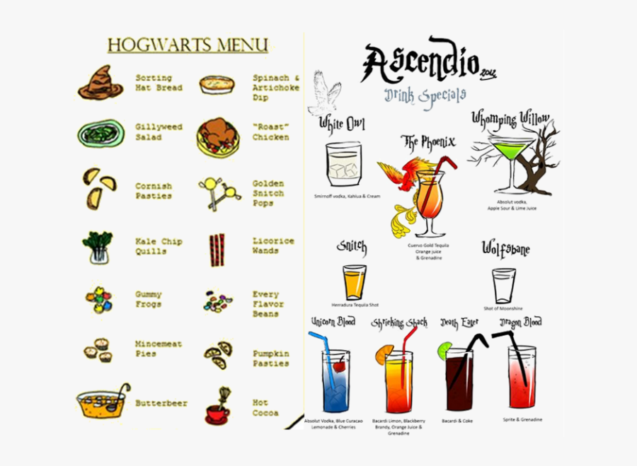 Harry Potter Cocktail Menu, Transparent Clipart