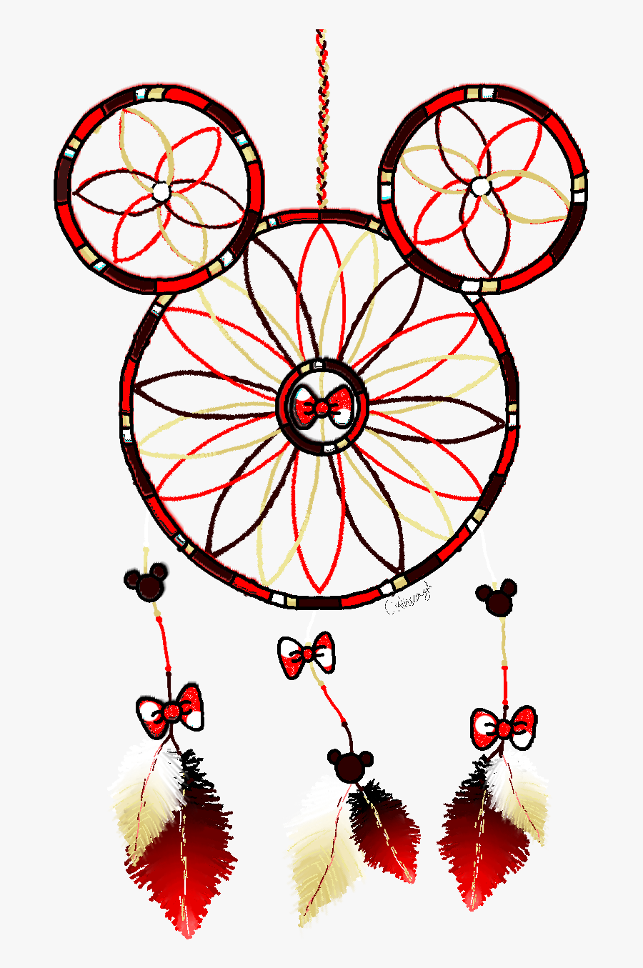 #mickey #mouse #dreamcatcher #red #black #gold #white - Mickey Mouse Dream Catcher, Transparent Clipart