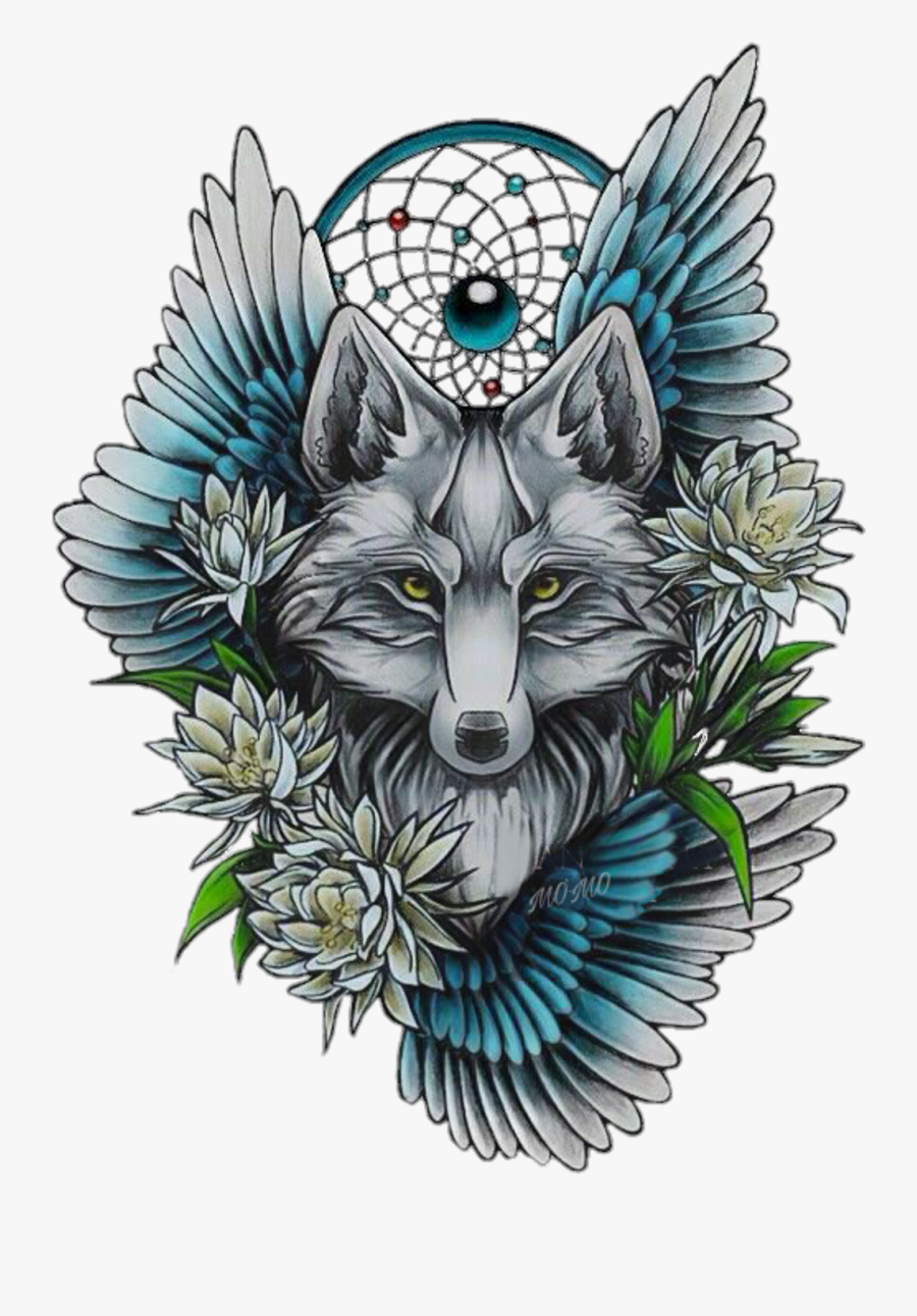 Wolf With Flowers Tattoo Hd Png Download Tattoo Howling Wolf Dreamcatcher Free Transparent Clipart Clipartkey