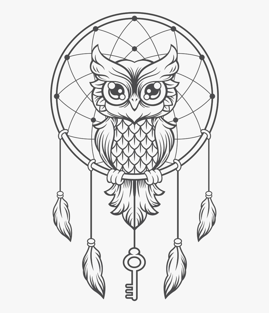 Owl Dream Catcher Coloring Pages, Transparent Clipart