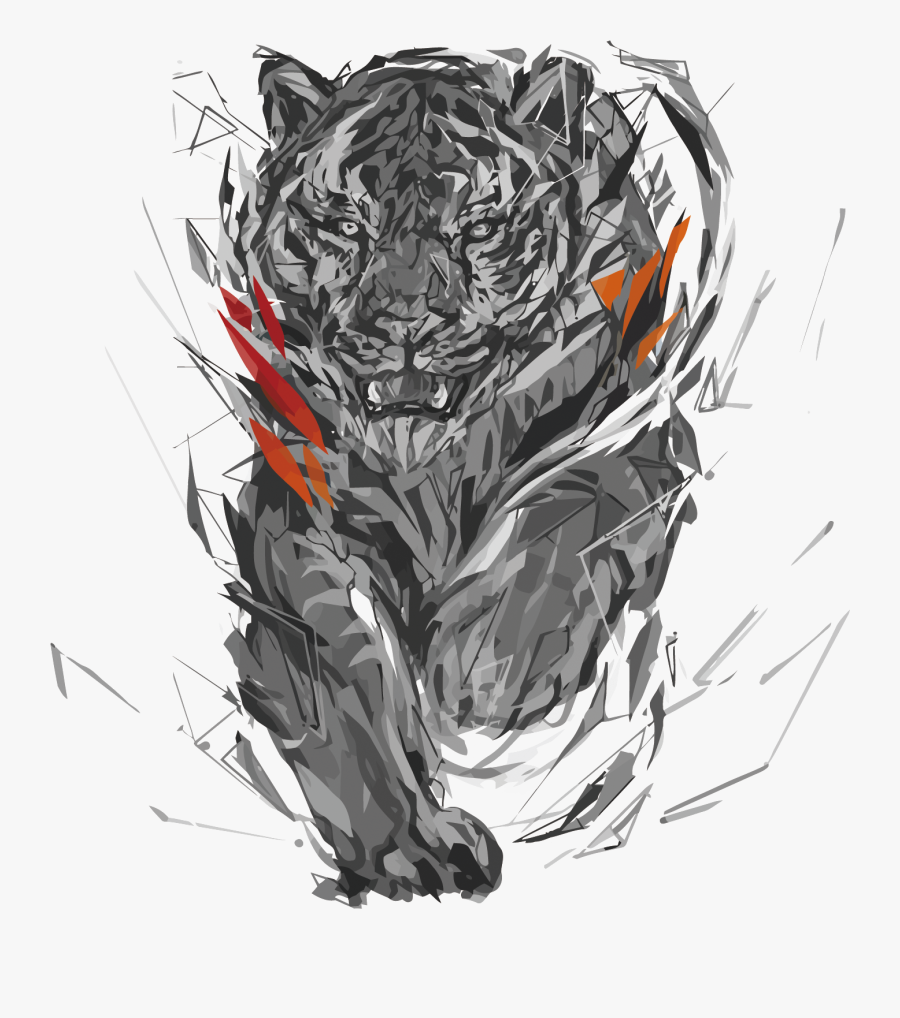 Polygon Digital Art Sketch - Polygon Tiger, Transparent Clipart