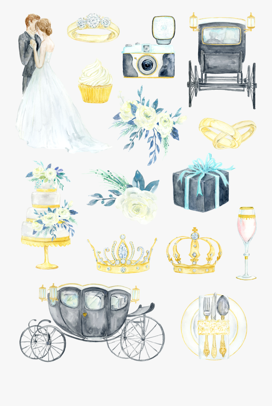 Retro Wedding Images In Watecorlors - Sticker, Transparent Clipart