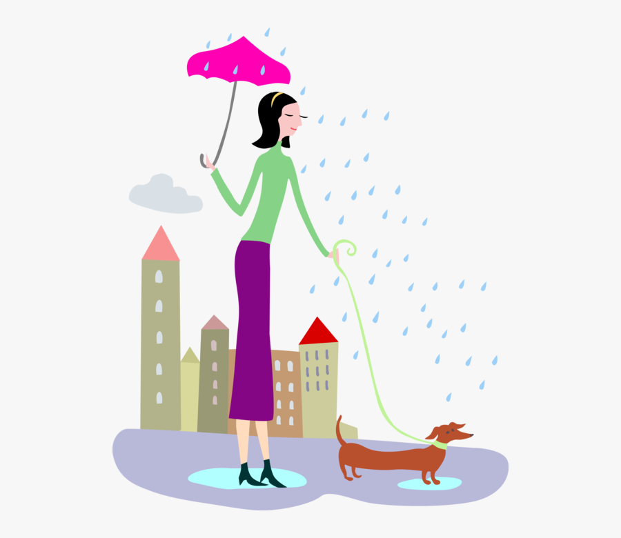 Vector Illustration Of Dog Owner Walks Pet Wiener Dog - Girl With Her Pets Walking Under, Transparent Clipart