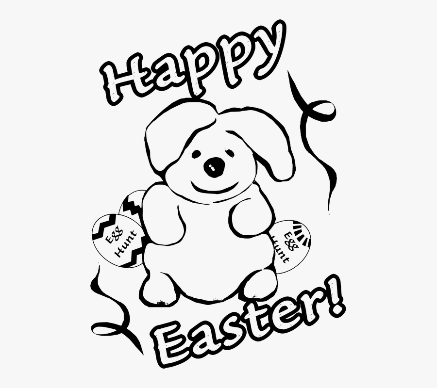 Happy, Easter, Bunny, Eggs - Small Happy Easter Clipart Black And White, Transparent Clipart