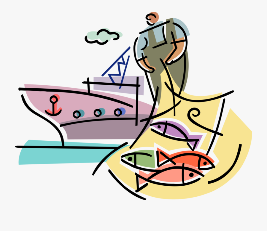 Vector Illustration Of Commercial Fishing Industry, Transparent Clipart