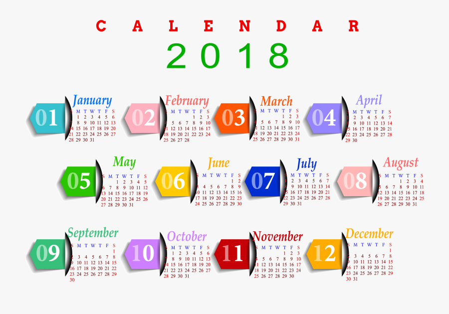 Schedule Clipart Editable - Landscape 2018 Yearly Calendar Template, Transparent Clipart