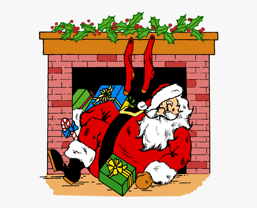 Fireplace Clipart Santa Claus - Santa Falling Down Chimney, Transparent Clipart